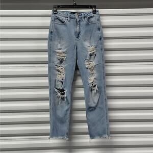 Hollister Ultra High Rise Mom Jeans W26 L27 Distressed Ripped Light Wash Denim
